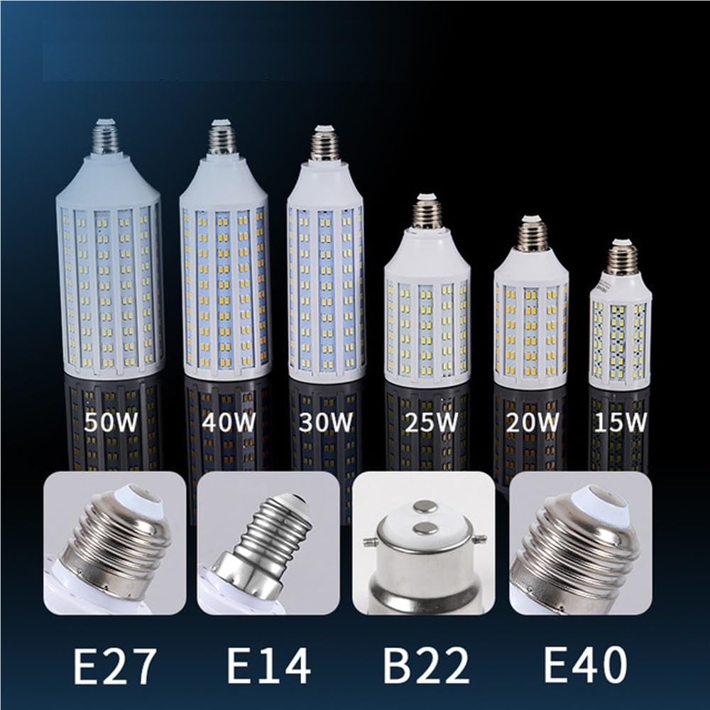 HongHeFu, Paquete de 20 bombillas LED tipo maíz, CA 85-265 V, E27, SMD5730, 15 W, 20 W, 25 W, 30 W, 40 W y 50 W, de Home Factory, lámparas de doble fila.(Blanco,40w)