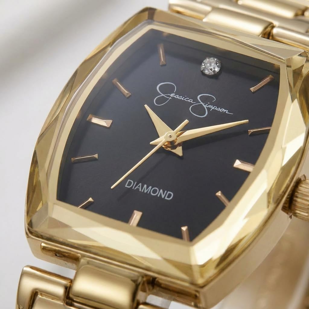 Jessica Simpson Diamond Collection Women's Square Dial Watch, Metal Band, Classic Quartz Movement, Elegant Dress Watch
