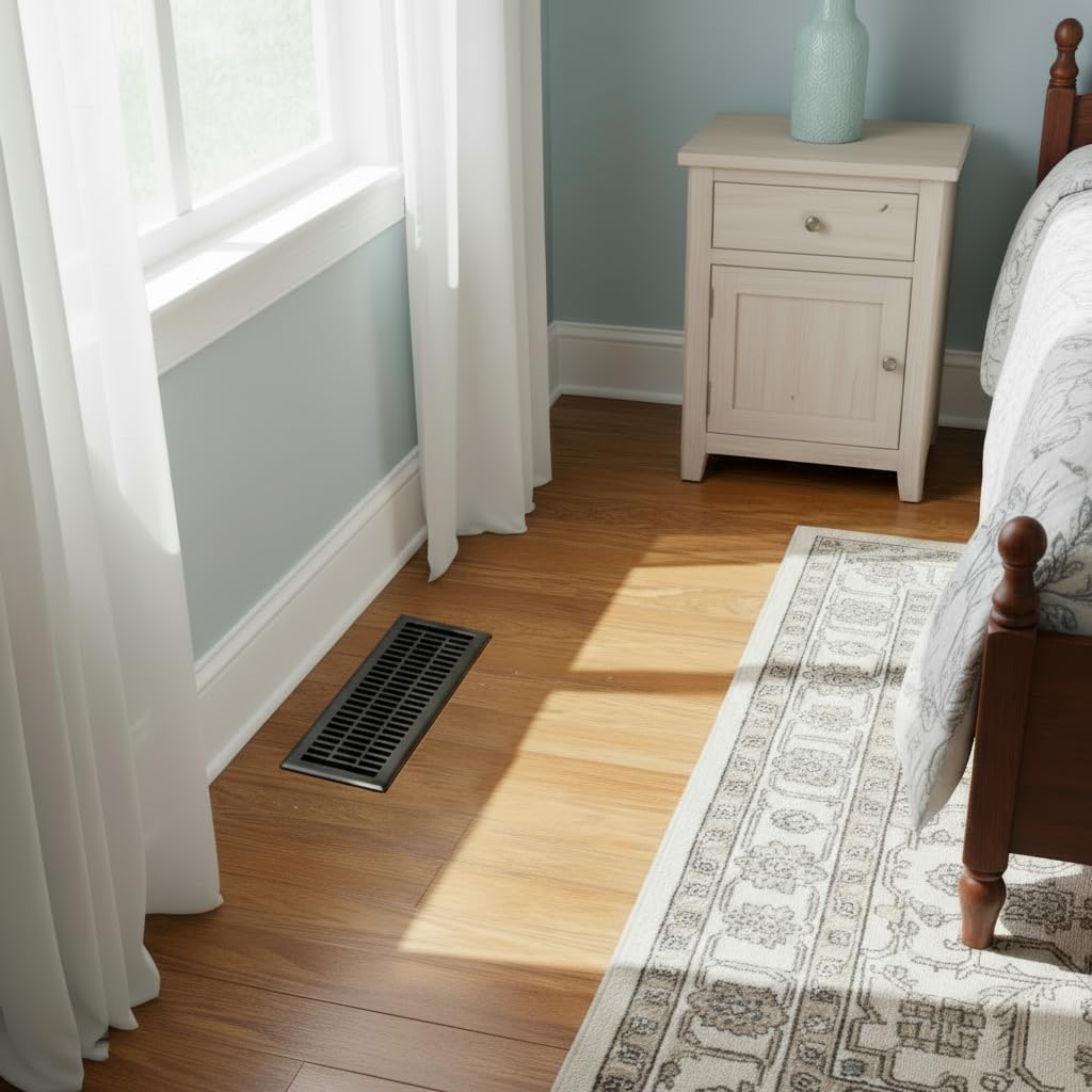 Empire Register Co, Vent Cover - 4x14 inch, Modern Contemporary Design, Textured Black Finish, Heavy Duty Floor Vent Covers, Metal Damper Attached Vent Covers for Home Floor only