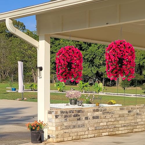 Image of INSPRING Artificial Bougainvillea Faux Flowers Plants Baskets for Outdoor Outside Decoration, 3PCS Fake Silk Flowers Long Trailing Vines UV Resistant Realistic for Front Door Porch Patio (Hotpink)