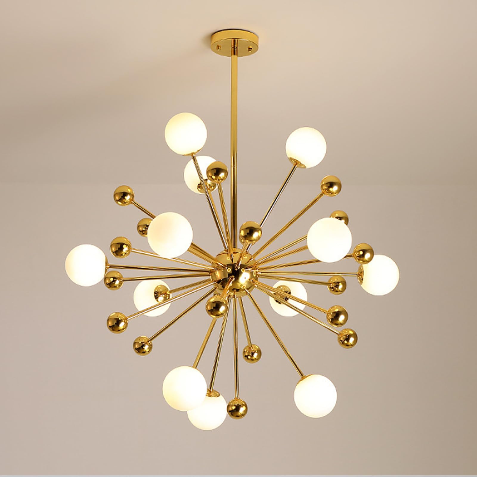 HYJAUSXB Antique Brass Milk Glass Chandelier,Mid Century Modern Ceiling Light Fixture Gold Farmhouse Large Pendant Light,Fixture Globe Flush Mount Ball Chandelier Island Lighting