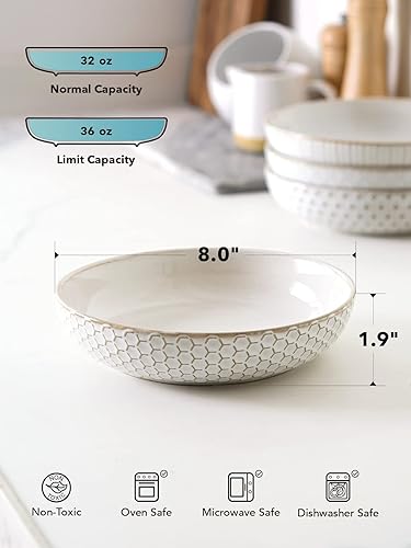 Miniatura 4 de LE TAUCI Tazón de pasta de 36 onzas, cuencos para servir ensalada, regalo de boda de inauguración de la casa, cuenco de cerámica en relieve para