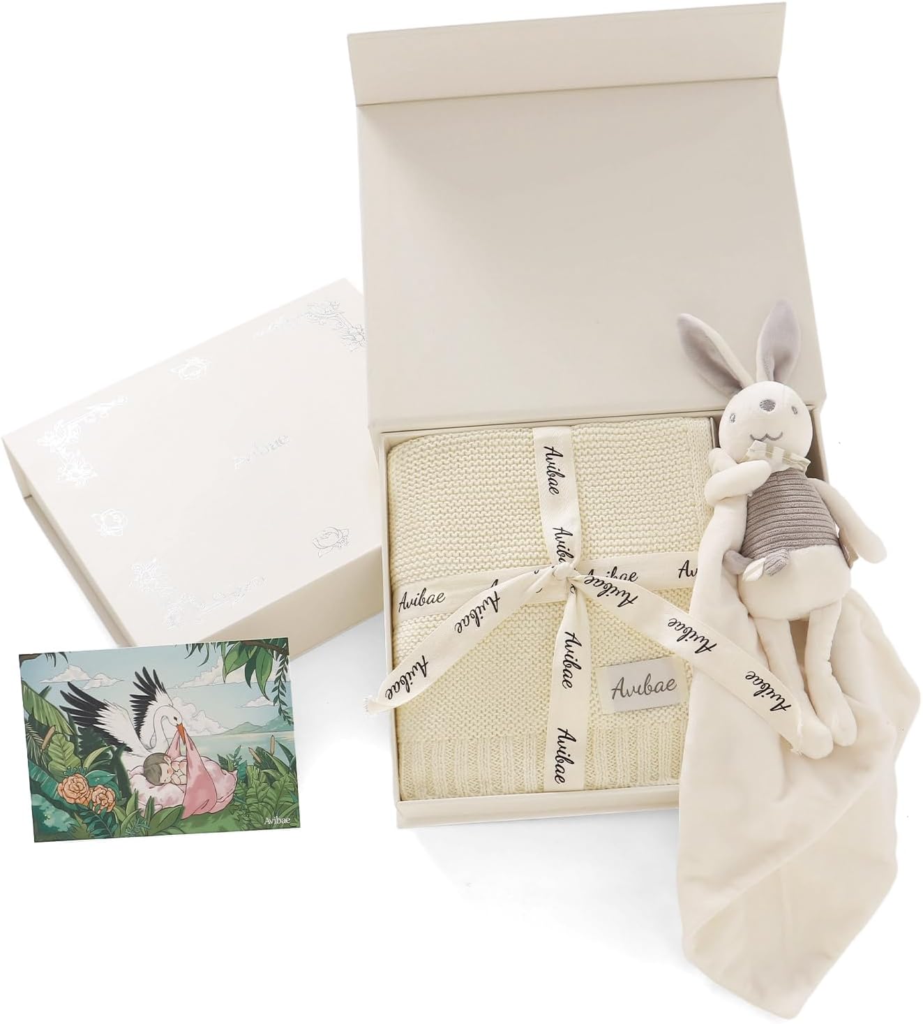 Avibae Baby Lovey Organic Cotton Set，Including Blanket and Security Blankets，Comfy Lovely Newborn Shower Gift for Infant Boy Girls (White)