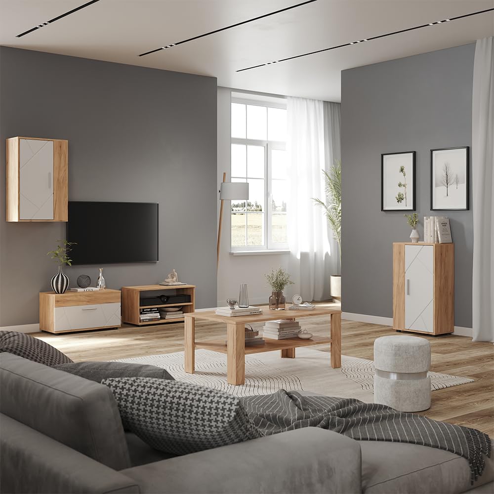 Vicco Parete attrezzata soggiorno Berno, Rovere dorato/Bianco
