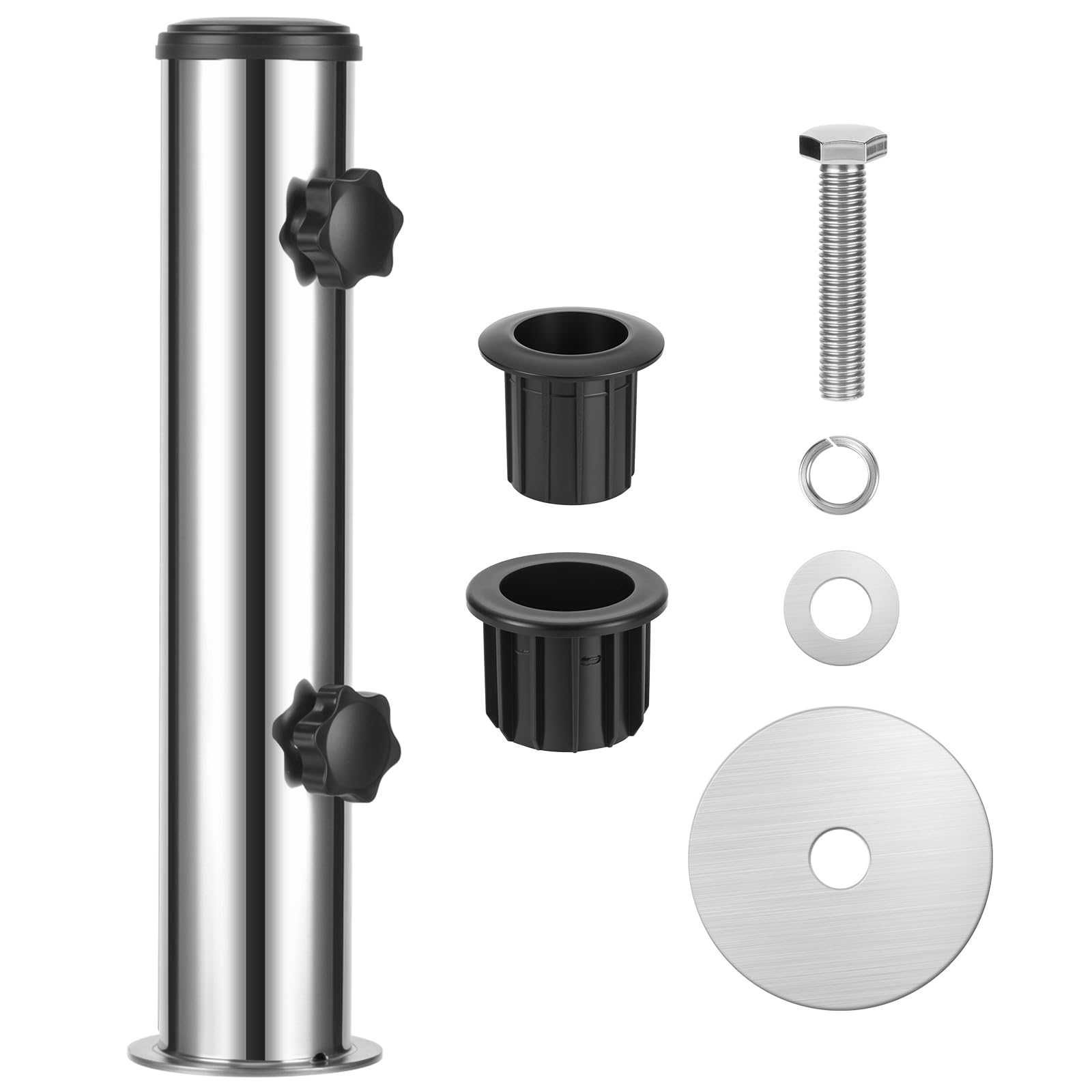 Soporte Sombrilla de Acero Inoxidable Parasol | Base Tube para Sombrilla con 3 Anillos Reductores de PVC (Ø32mm/40mm/50mm) para Exteriores Jardín Patio Balcón