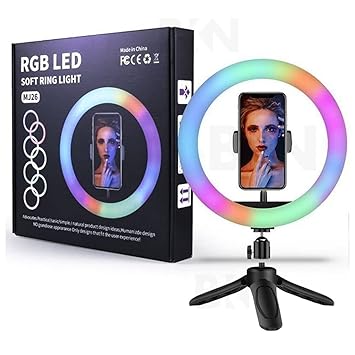 BKN Portable MJ26 10'' RGB Desktop Soft LED Ring Light 16 RGB Colors with Mini Tripod Stand for Making You_Tube | Insta Reels | Photo-Shoot | Live Stream | Makeup Videos (10 inches)