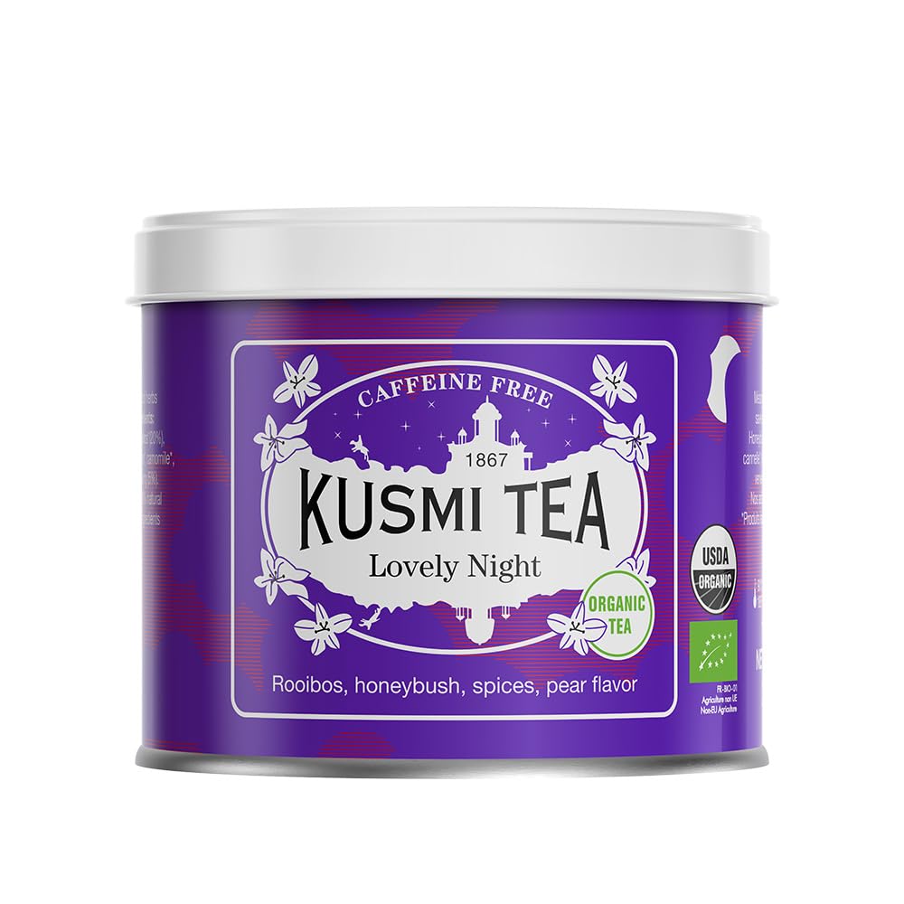 Kusmi Tea - Lovely Night - Bio-Kräutertee - Rooibos-Kräutertee mit Honigbusch, Birne, Süßholz und Lindenblüten - Koffeinfreier Kräutertee - Loser Tee - 100 g Metalldose - Menge für etwa 50 Tassen