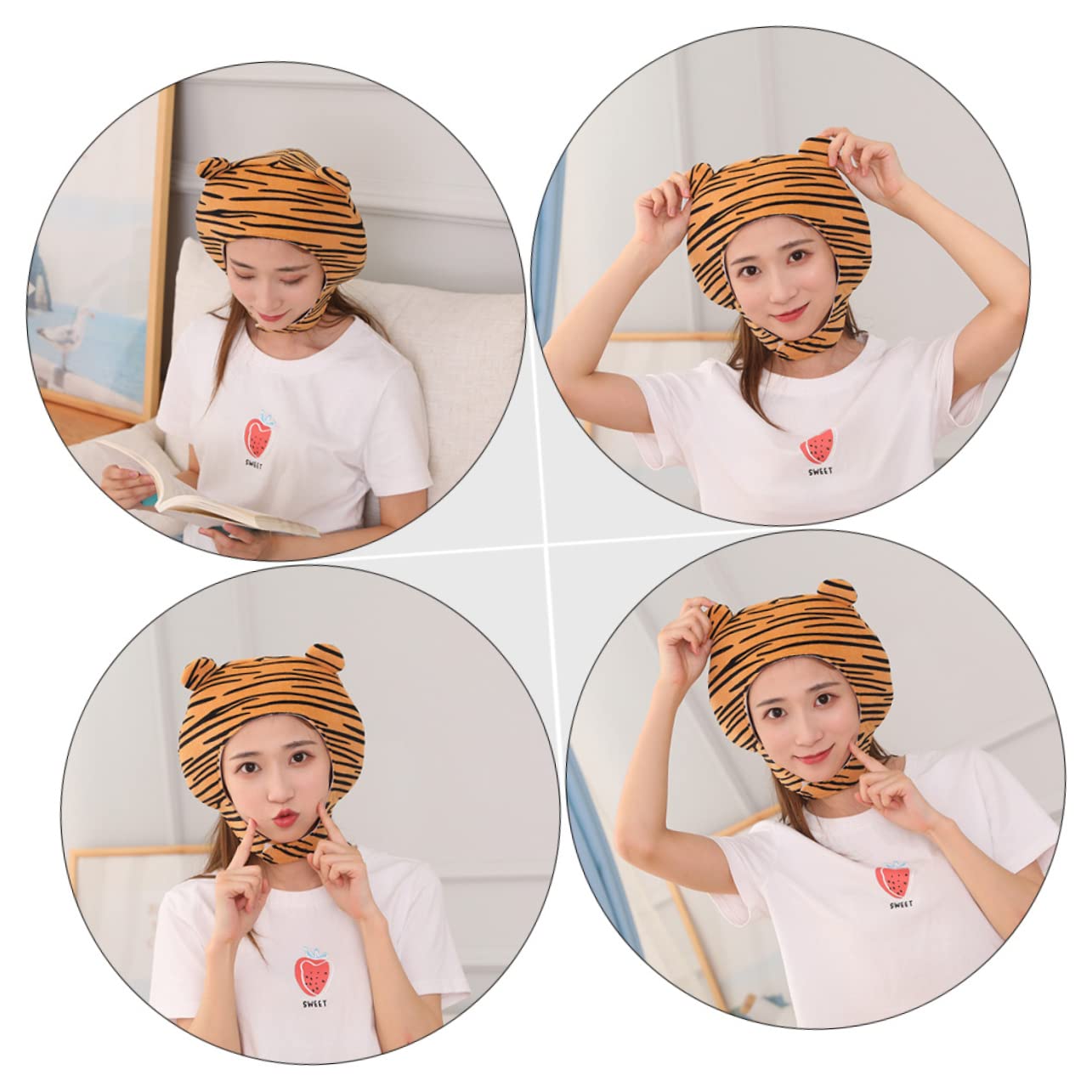 TOPBATHY 4piezas Sombrero De Peluche De Tigre Divertido Para Fiestas Accesorio De Disfraz Para Carnaval y Cosplay Diseño De Animal Material Suave y Cómodo