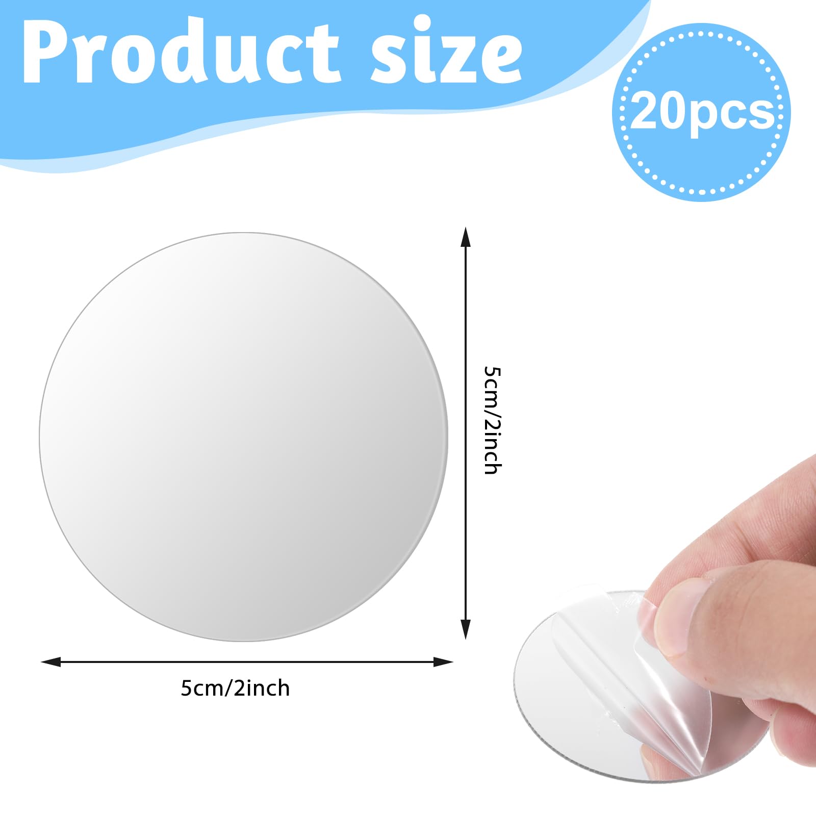 20Pcs Mini Size Acrylic Round Mirror, 2 Inch Adhesive Small Mirrors for Crafts, Acrylic Round Mirror Wall Stickers for Wall and Table Decor, DIY Home Projects, Decorations, Arts and Crafts Supplies