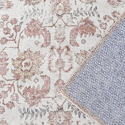 JINCHAN Area Rug 4x6 Vintage Rug Indoor Washable Rug Retro Accent Rug Distressed Carpet Red Multi Floral Print Country Boho Rug Non Slip Kitchen Bedroom Living Room Dining Room Office by jinchan - Image 8