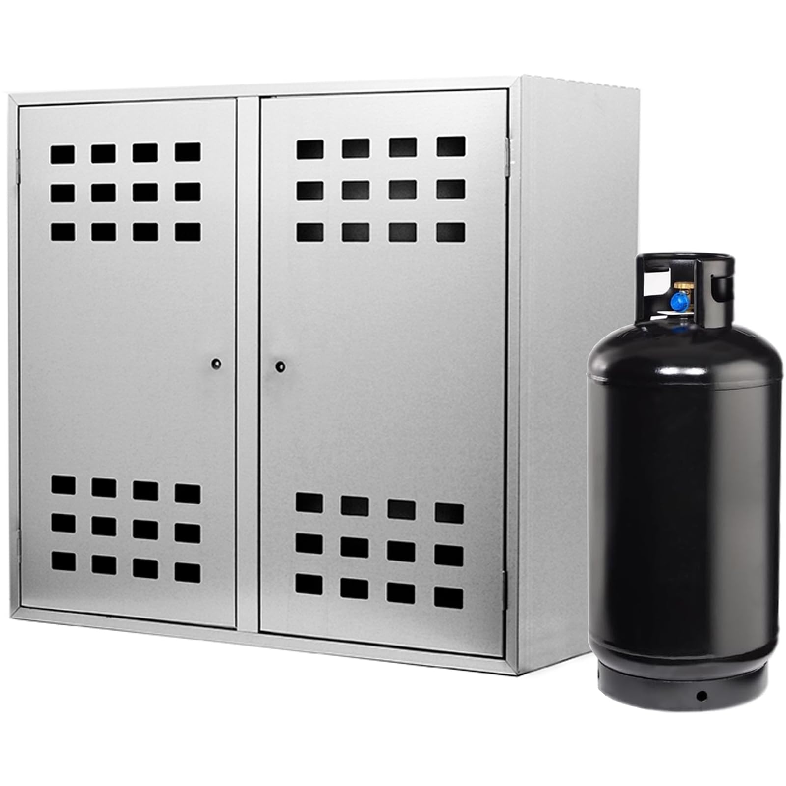 Armadietto 2 Bombole Gas da Esterno, Portabombola Due Ante In Acciaio Zincato RINFORZATO con Ventilazione, Chiusura Sicura Per Stoccaggio Bombole 10-25 kg, Resistente agli Agenti Atmosferici