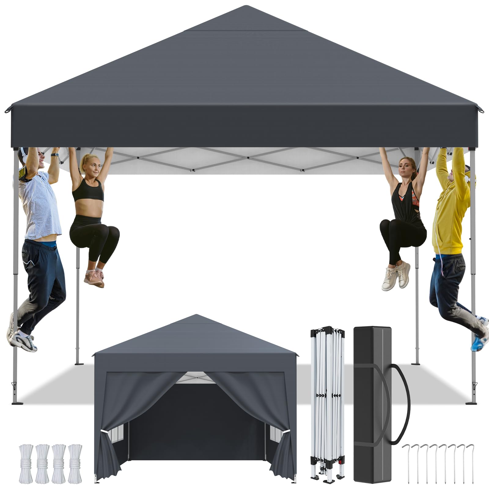 Pavillon 3x3m，Faltpavillon Wasserdicht，Winterfest，UV Schutz 50+，Stabil，Höhenverstellbar，Gartenpavillon mit 4 Seitenwänden、Tragtasche，Faltbar Partyzelt Gartenzelt für Outdoor Garten Party,Anthrazit