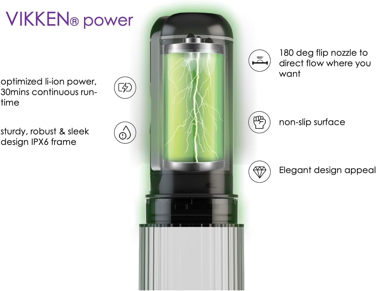 VIKKEN® Travel Bidet USB-Type C Electric Rechargeable Mobile Handheld Ultra Strong Water Spray Personal Hygiene Self Care for Men & Women, Go+ 300ml Classic Trim