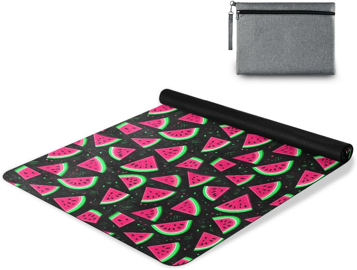 ALAZA Watermelon on Black Yoga Mat Non Slip Fitness Exercise Mat, Workout Mat for Yoga, Pilates and Floor Exercises