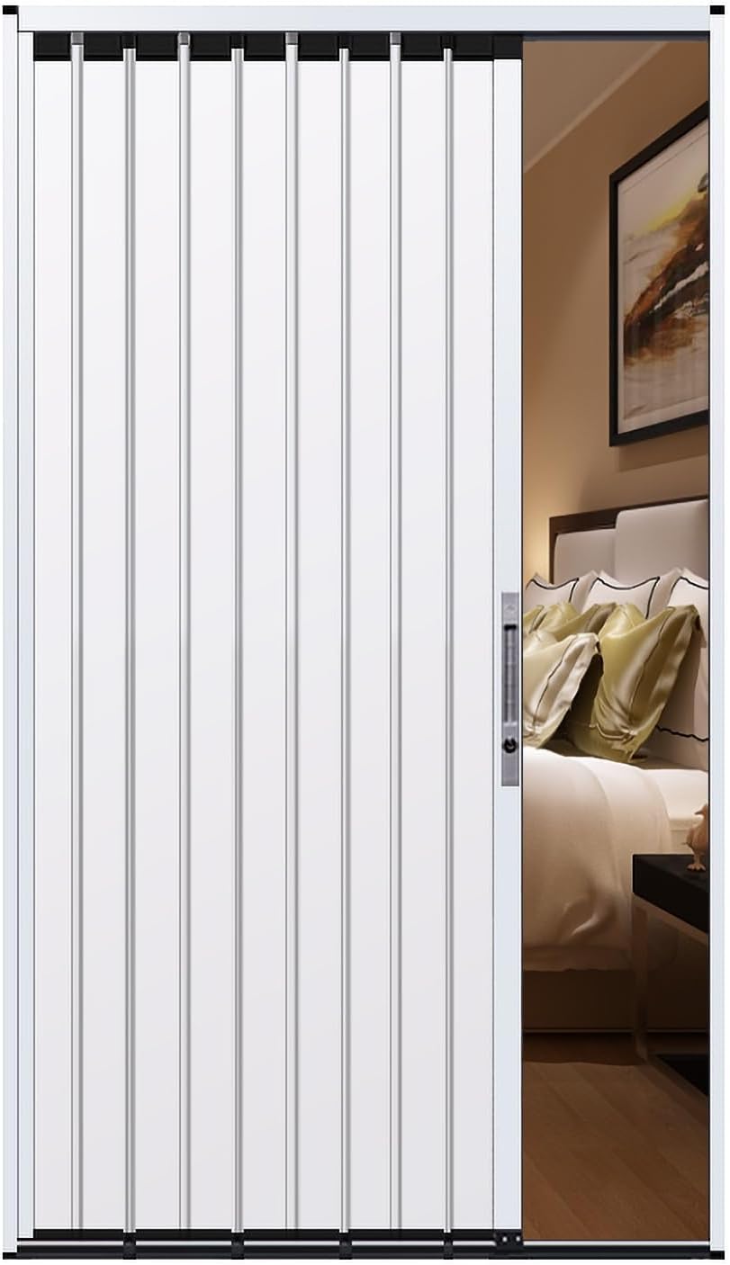 Concertina Door 198cm Tall Folding Door With Lock & Key, Heavy Duty Accordion Design For Home Or Commercial Use, Internal Door In Grey And White Finish