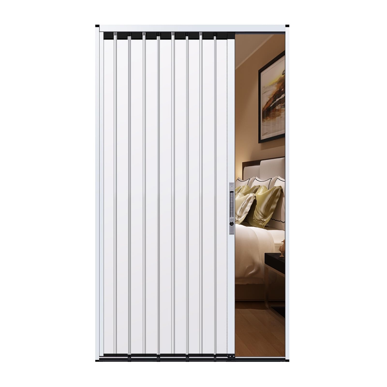 Heavy Du - Puerta plegable de 198 cm de alto con cerradura y llave, puerta de concertina interna para uso doméstico y comercial, gris y blanco, 42x78in / 106,7 x 198 cm