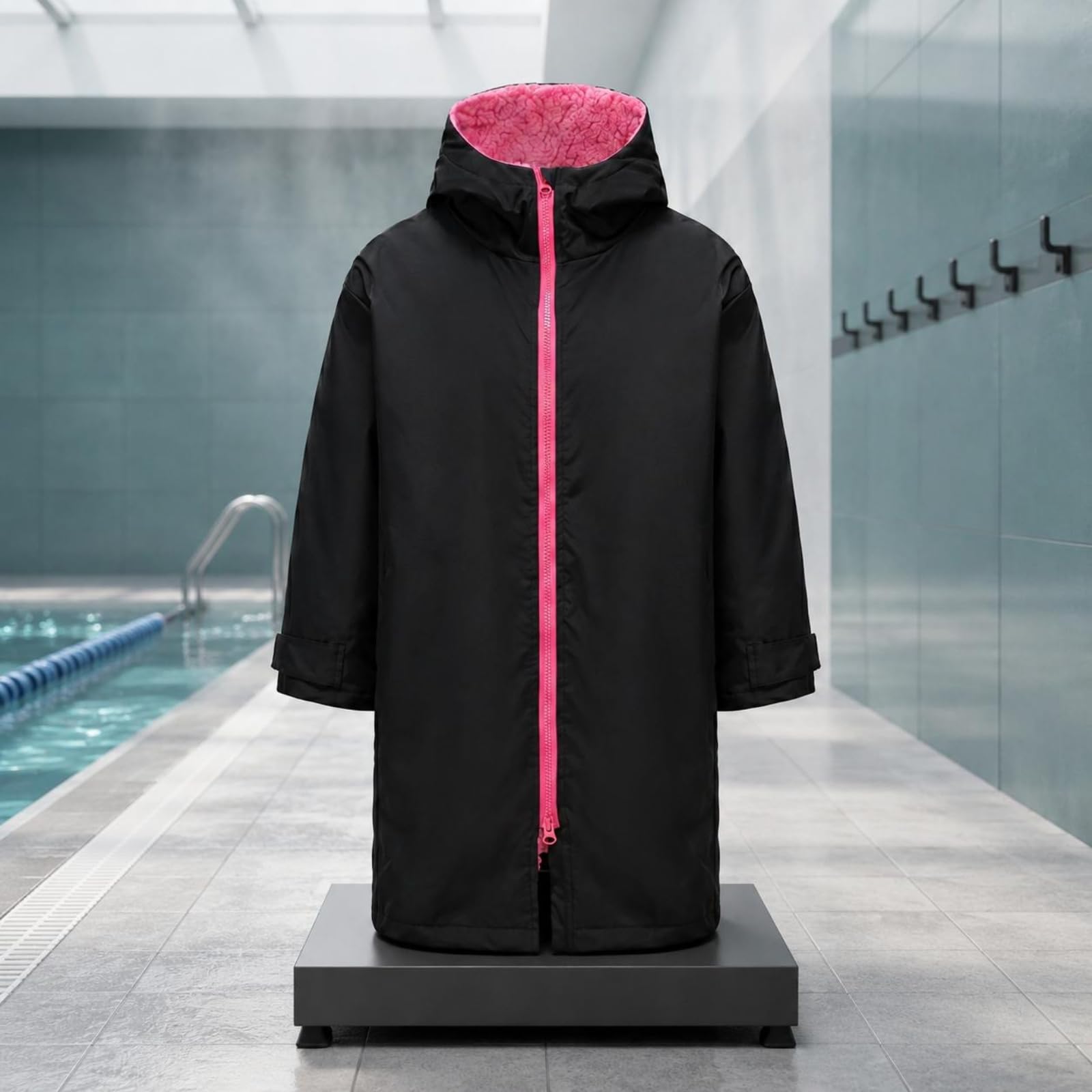 Capa de Surf para Niños Cambiadora con Capucha Abrigo Cortaviento Albornoz Toalla Poncho Interior Afelpado Transpirable y Bolsillos Laterales, Rojo Y Blanco Roto, Numeric_13, Regular