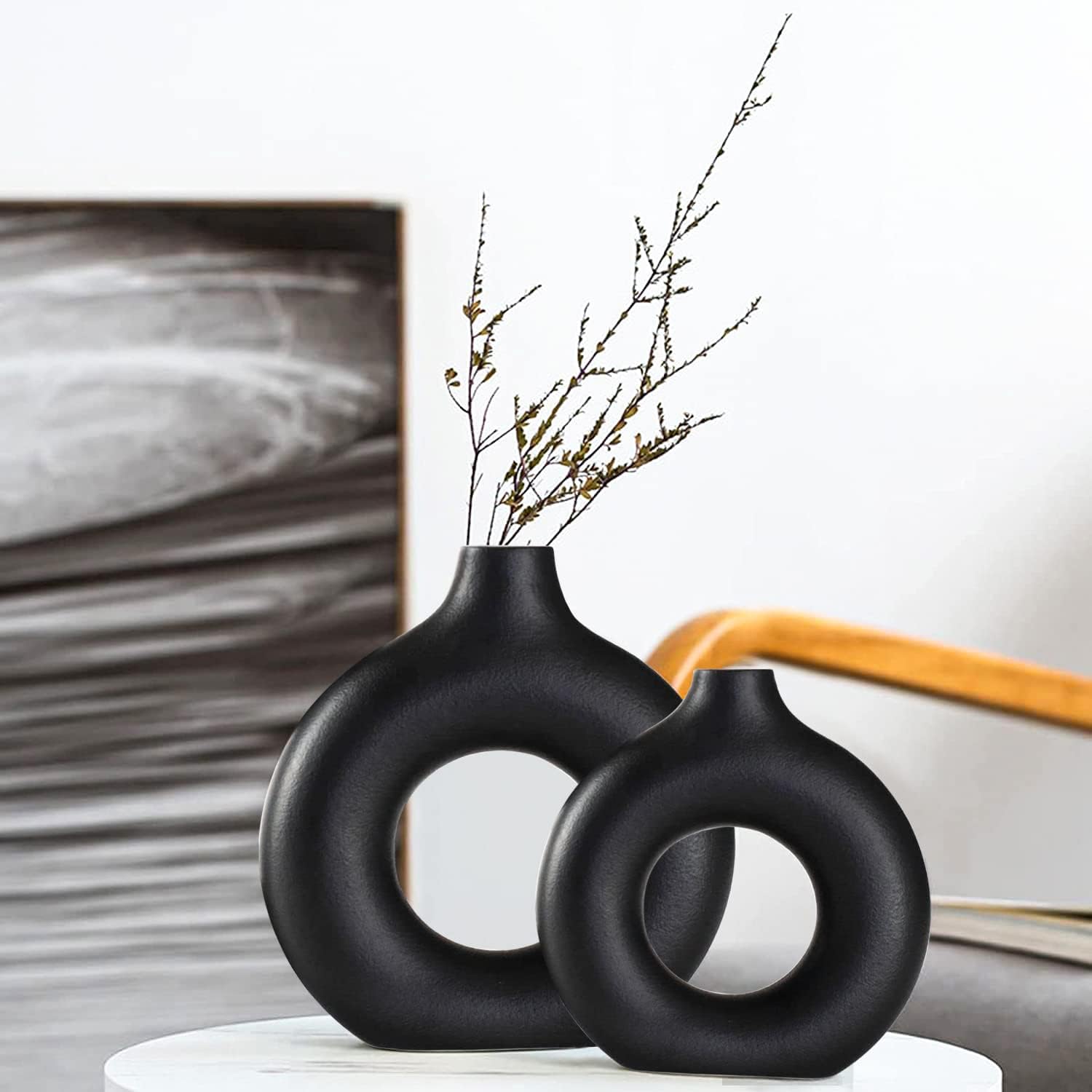 Black Ceramic Vase Set of 2 for Modern Boho Decor,Round Matte Pampas Flower Vases Minimalist Nordic Boho Ins Style for Wedding Dinner Table Party Living Room Office Bedroom, Decorative Gift Black Ceramic Vase Set of 2 for Modern Boho Decor,Round Matte Pampas Flower Vases Minimalist Nordic Boho Ins Style for Wedding Dinner Table Party Living Room Office Bedroom, Decorative Gift