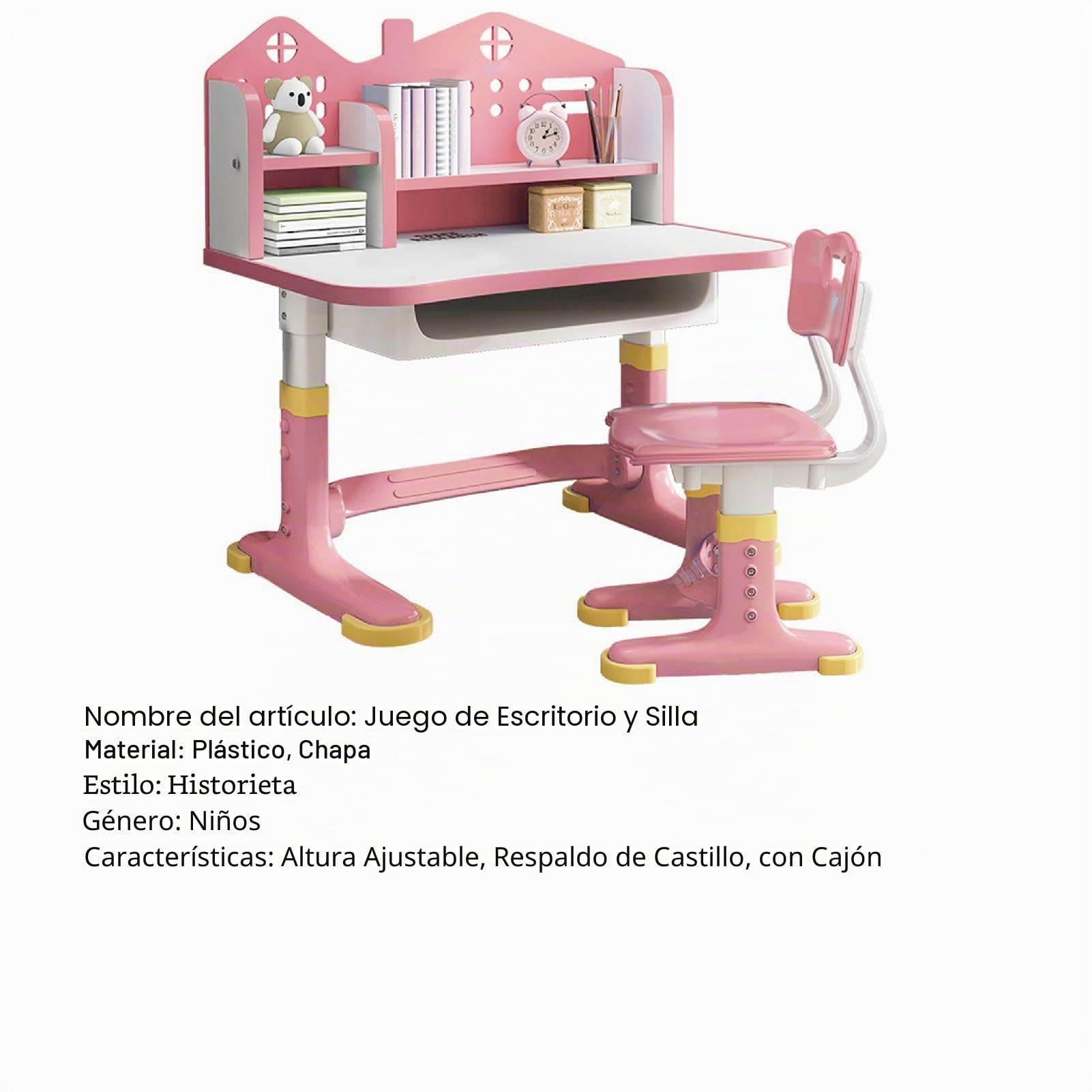 Juego de Sillas y Escritorio Infantil - Altura Regulable para Niños y Niñas - Diseño de Dibujos Animados Con Cajón
