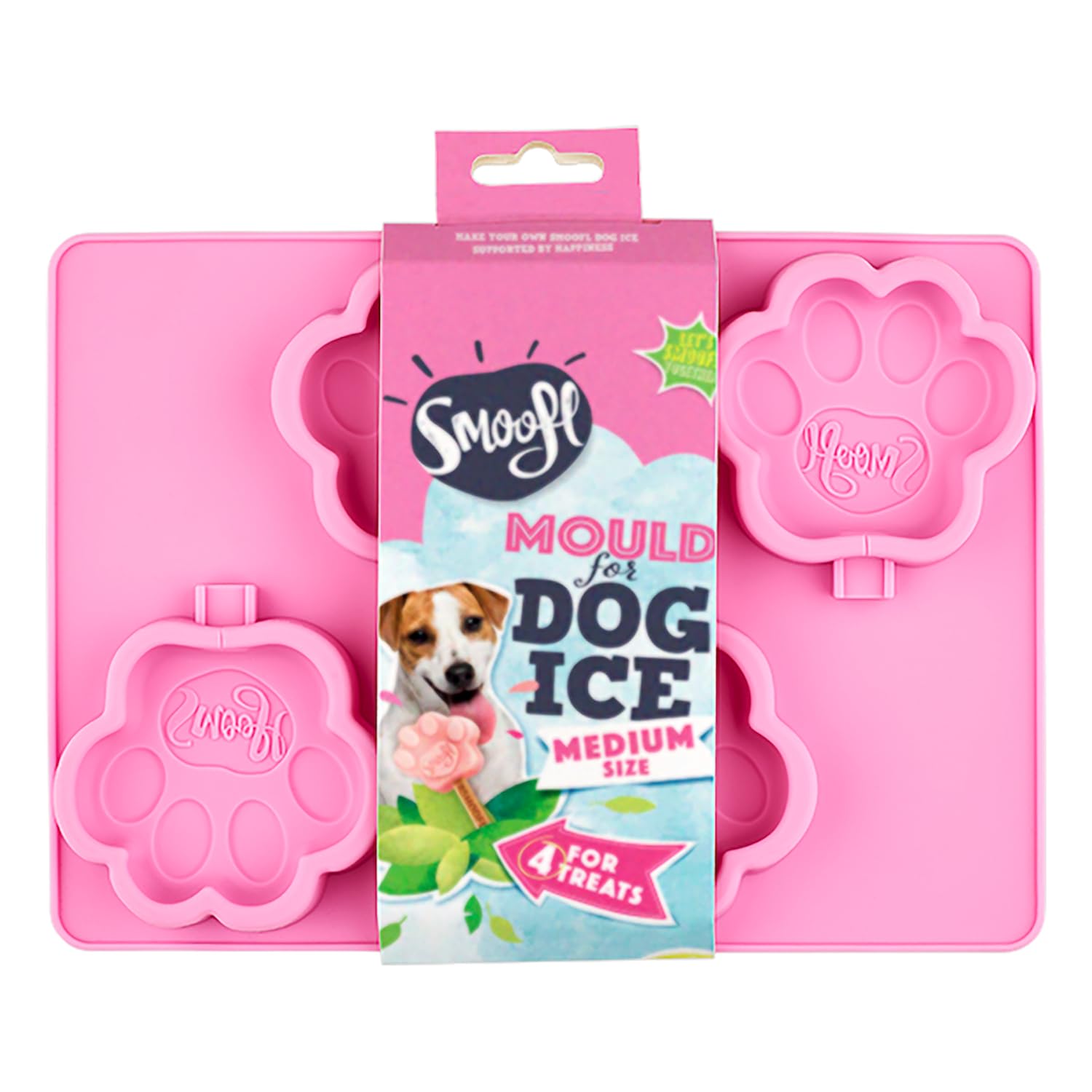 Smoofl pawshaped Silicone Mould to Make Ice Cream for Dogs, do it Yourself and Easy to Make ice Cream as a Delicious Vegan Dog Snack to Cool Down, Medium Mould to Make 4 Ice Creams for Dogs