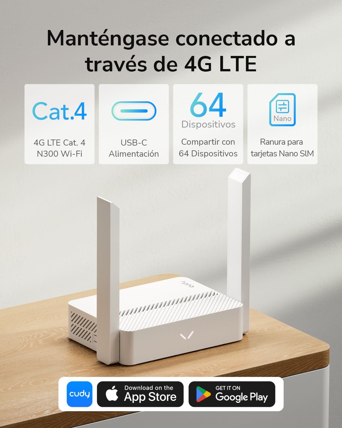 Cudy Nuevo LT300 Router 4G SIM LTE WiFi 300Mbps, Router con Tarjeta SIM, Compatible con Todos los operadores, 2×2 MIMO, Sin Necesidad de Configuración, OpenVPN, WireGuard - 3