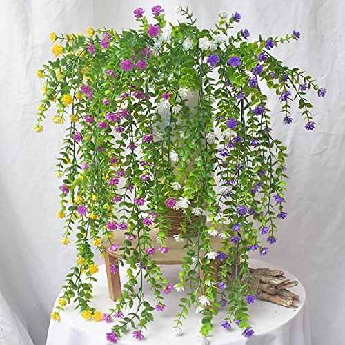Lskytop 4Pcs Artificial Flowers Boxwood Greenery Garland Ivy Vine Garland Hanging Shrubs Plants For Front Porch Hanging Basket Indoor Outdoor Decor,30Inch/Pc (Purple, 4) #TOP6