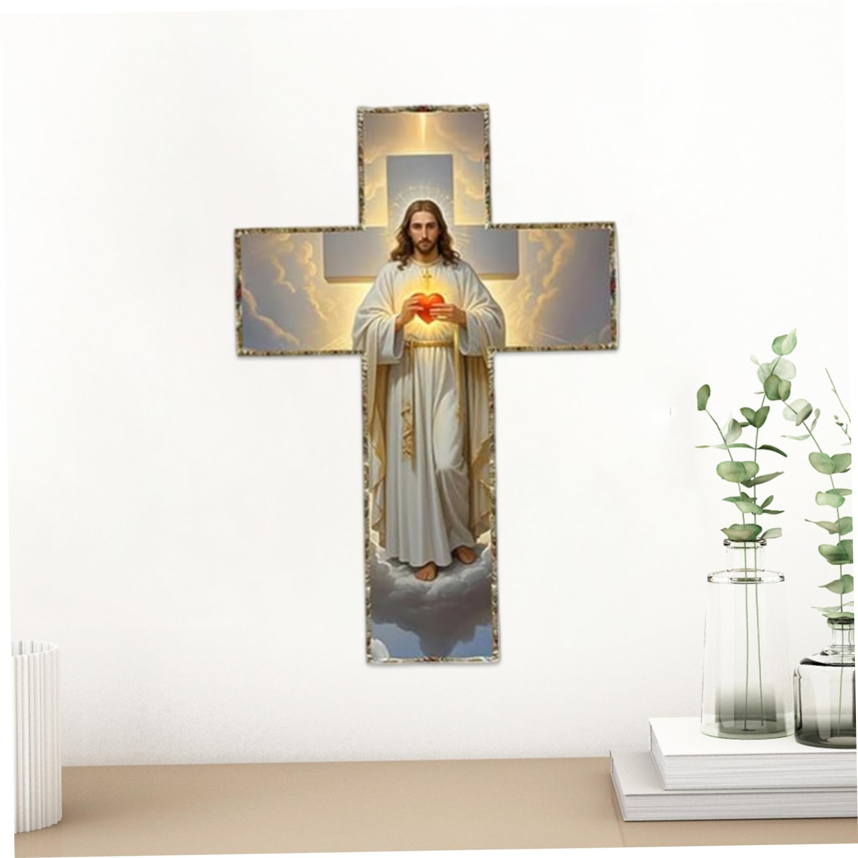 Comebachome Assorted Color Jesus Cross For Wall, 12X8 Inch Vintage Wooden Crucifix Wall Cross, Catholic & Religious Spiritual Decor For Living Room & Bedroom, Decoración Del Hogar