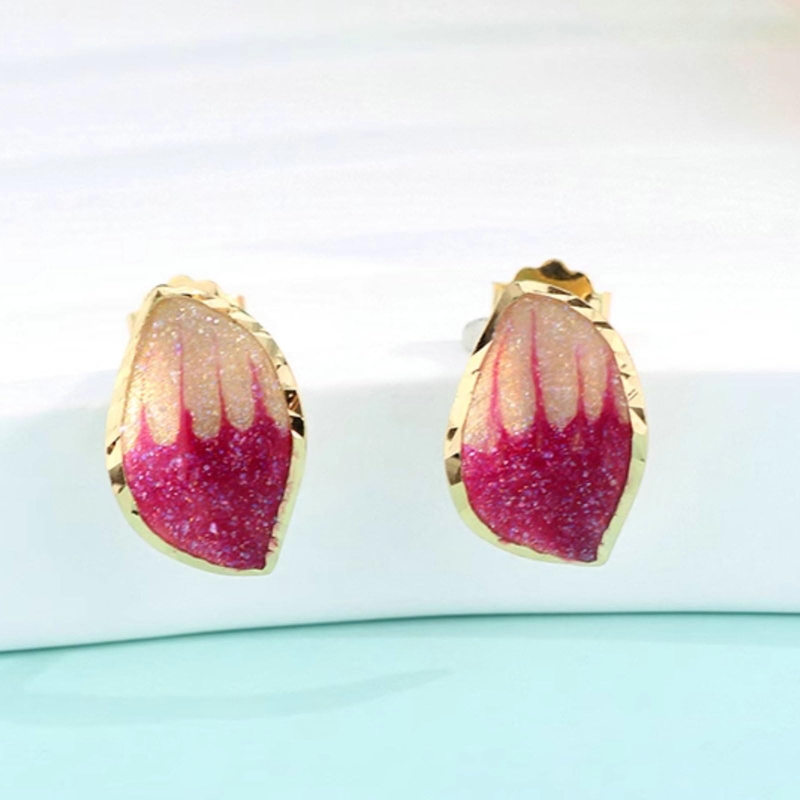 Beydodo Orecchini da donna 750 585 375 oro orecchini petalo con smalto rosa orecchini da sposa senza allergie per donne