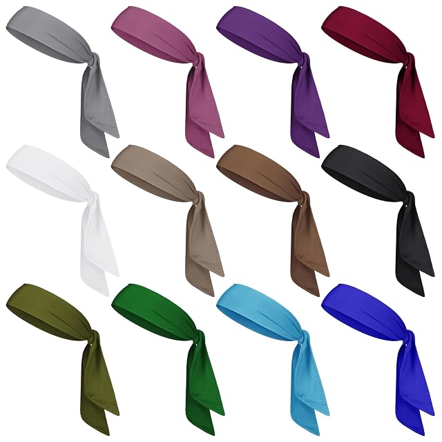 12 Pack Tie Headbands Bulk for Men Women Sports Athletic Tennis Head Band Ninja Karate Headbands Adjustable Elastic