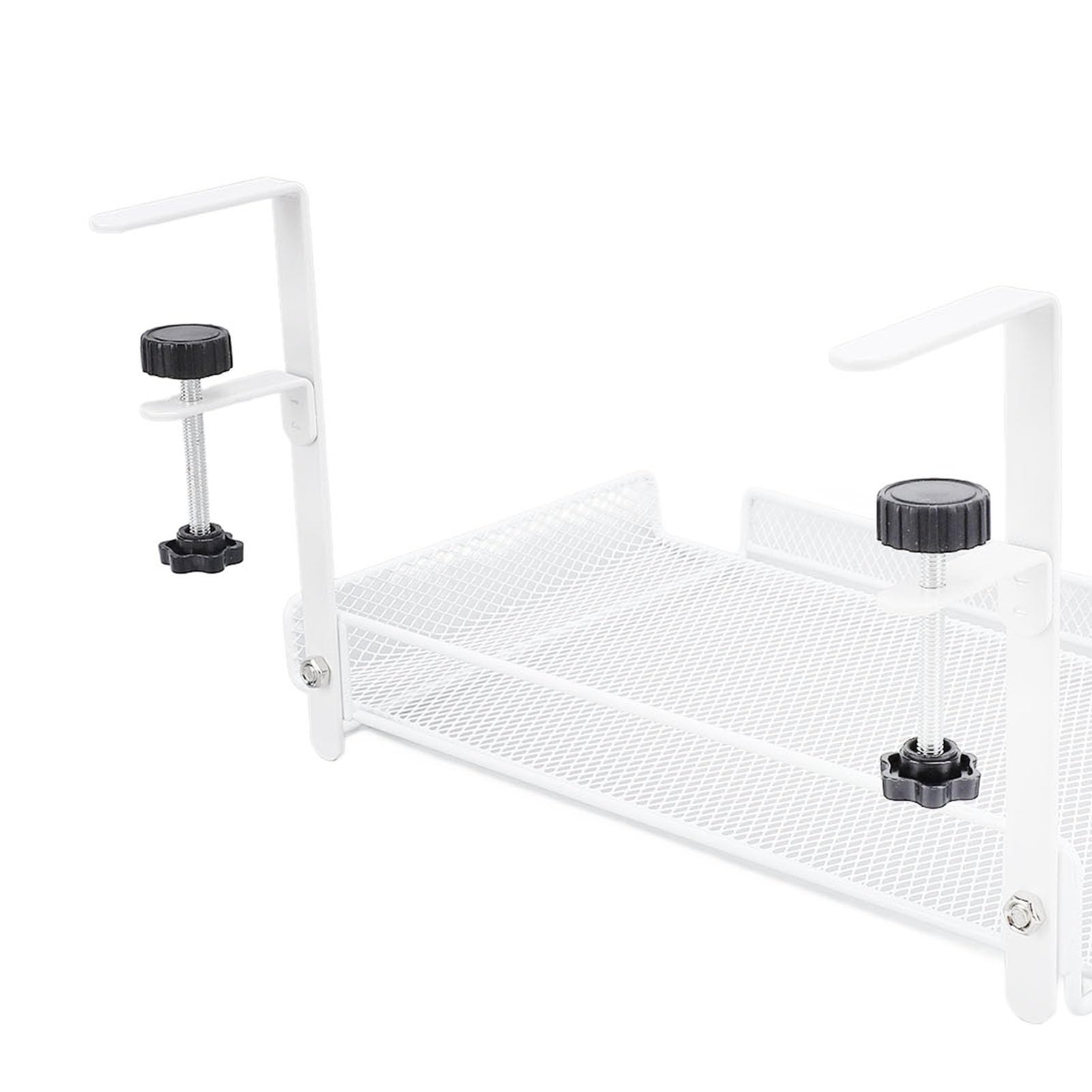 Estante organizador debajo del escritorio, cesta de almacenamiento con abrazadera, bandeja de gestión de cables para enrutador de cables, regleta de alimentación, ahorro de espacio, accesorios