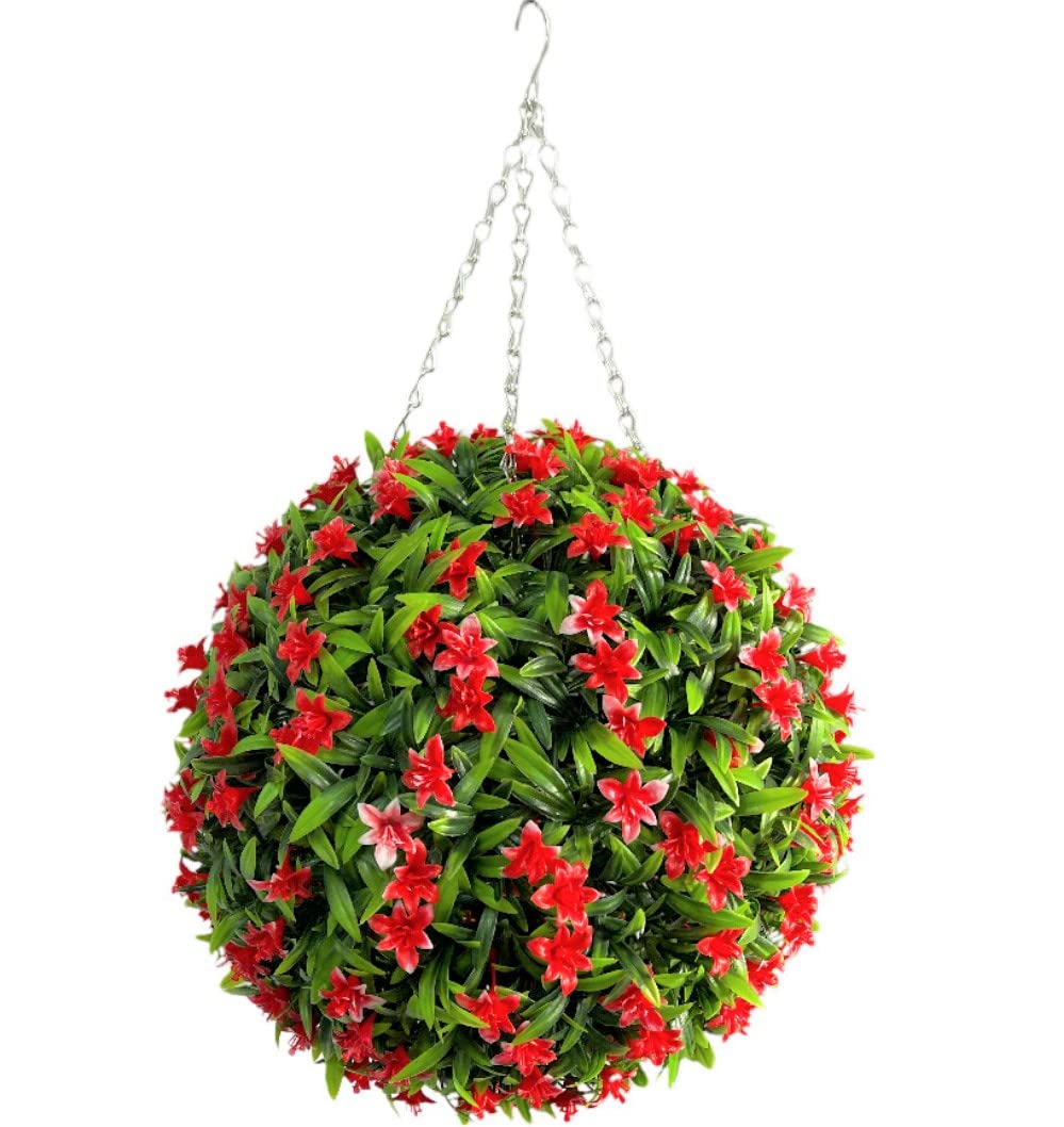 Best Artificial Red 38Cm Lily Topiary Hanging Flower Ball **Uv Fade Protected** (Red)
