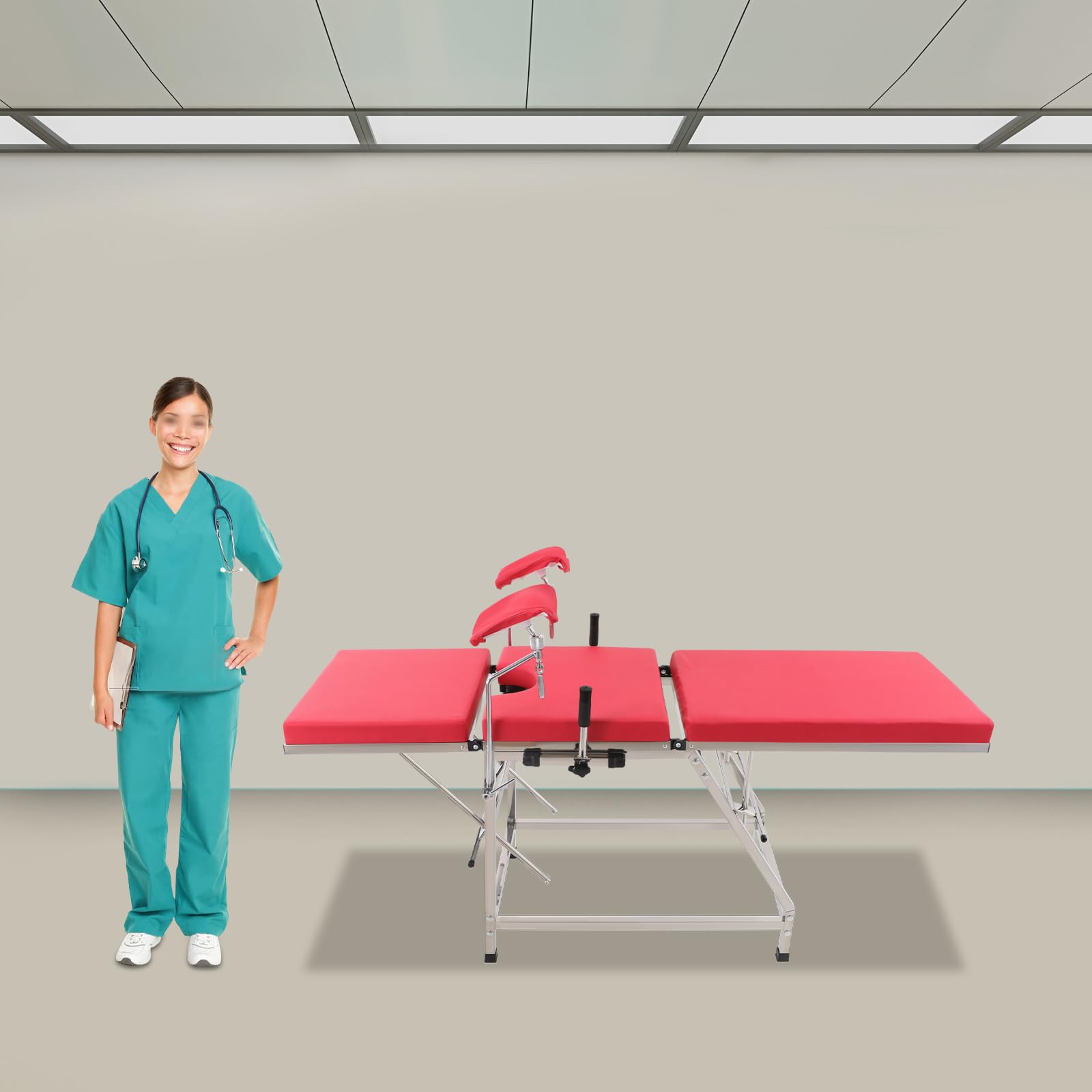 Sedia da ginecologo, pieghevole da ginecologo, sedia da ginecologo, sedia da ginecologica, con schienale e supporto curvo, fino a 200 kg (rosso)