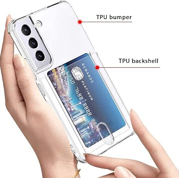Coverzone Samsung Galaxy S22 İle Uyumlu Transparent Pulisic Kartlıklı Darbe Emici Shock-Absorbing Kartvizit Bölmeli Transparent Görünümlü Card Case Antişok Kılıf, Şeffaf