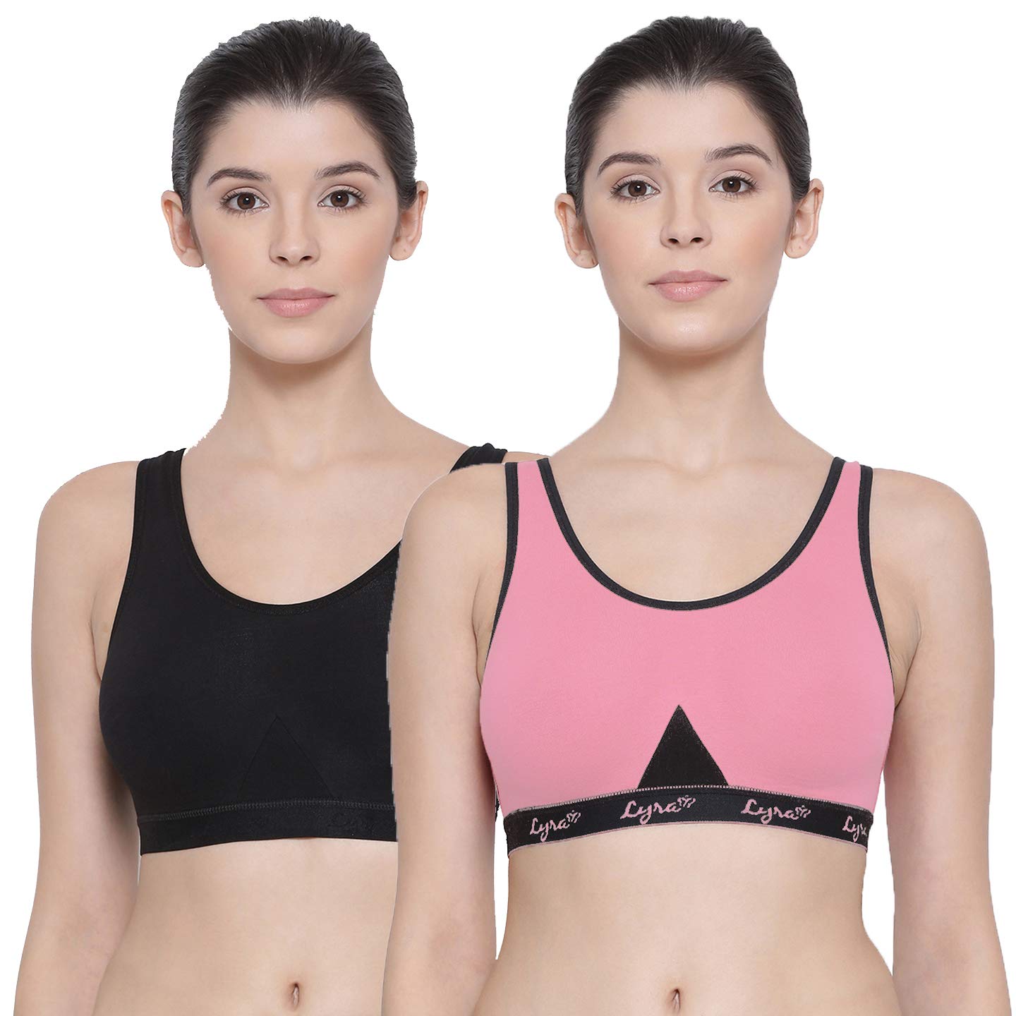 lyra Women's Non-Padded Sports BRA-531 Sports Bra 531_2PC_Black & BABYPINK_M-picture-10