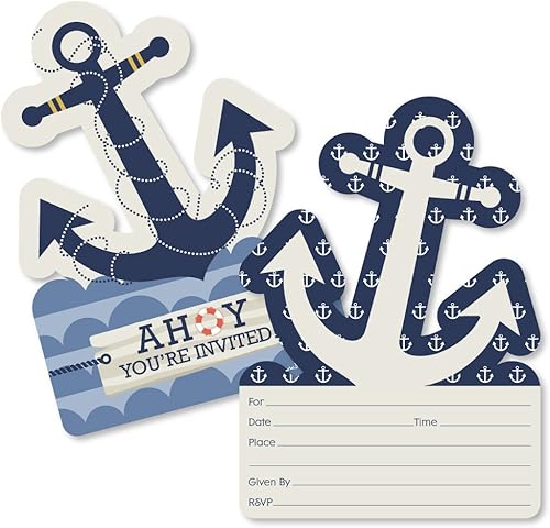 Big Dot of Happiness Ahoy - Invitaciones náuticas con forma de relleno - Tarjetas de invitación para baby shower o fiesta de cumpleaños con sobres -