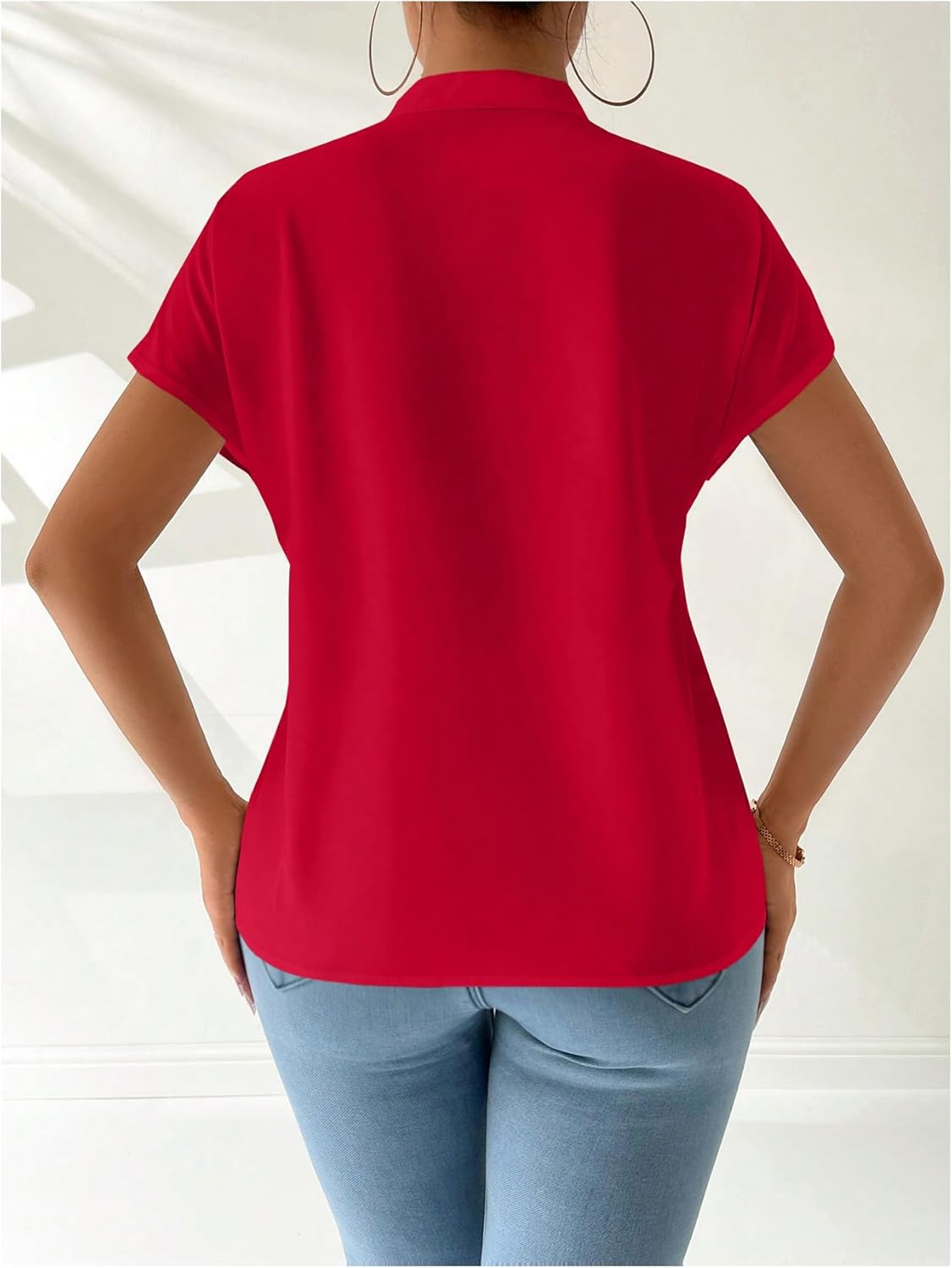 MakeMeChic Women's Summer Cheongsam Tops Mock Neck Buckle Short Sleeve Blouse Shirt - Image 2