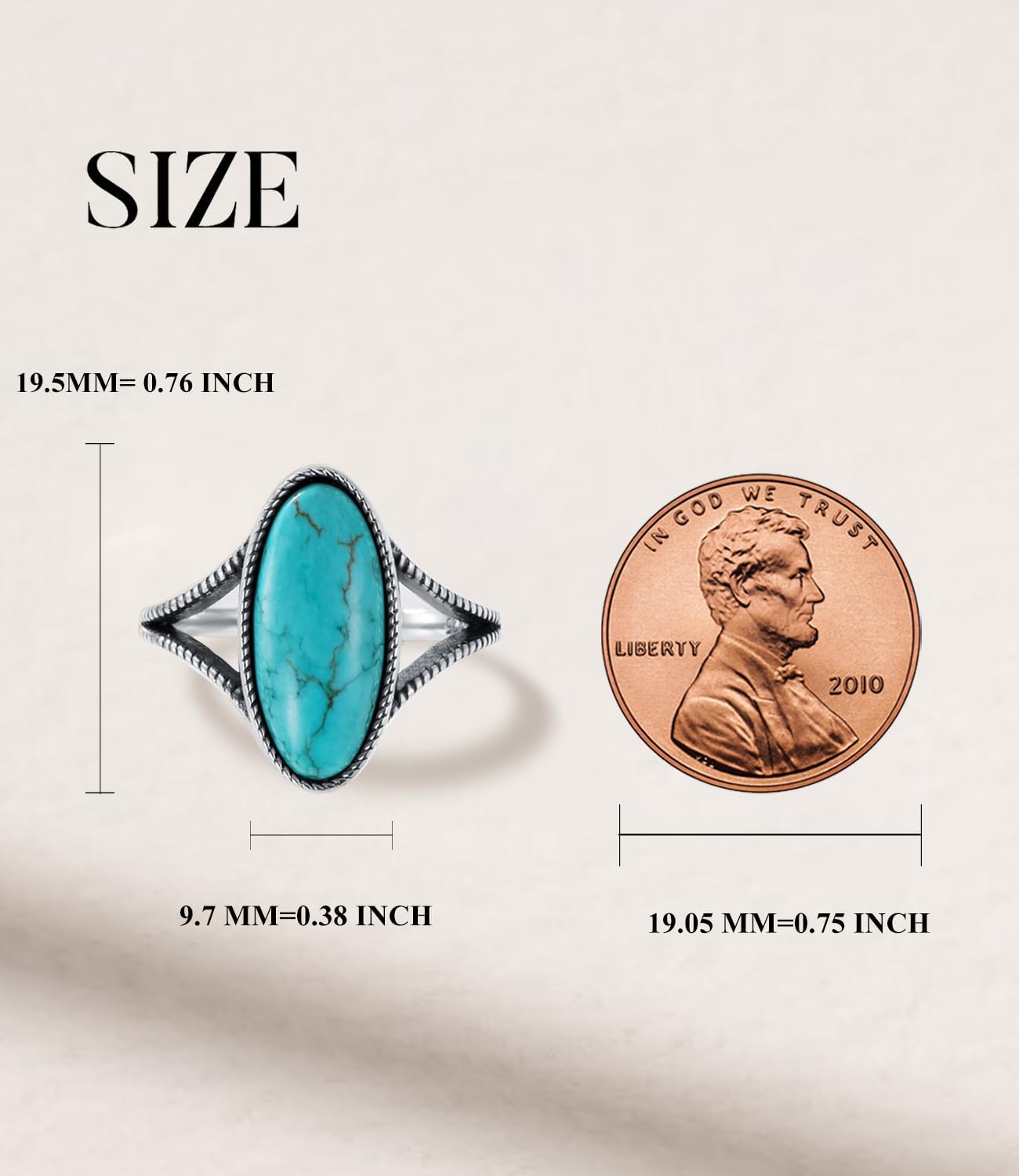 Large Authentic Turquoise Rings Women 925 Sterling Silver Genuine Native American Jewelry Vintage Boho Style Oval Rings for Mom Wife - Image 6