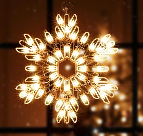 Miniatura 5 de Decoración de silueta de ventana de Navidad con 50 copos de nieve iluminados de 18 pulgadas