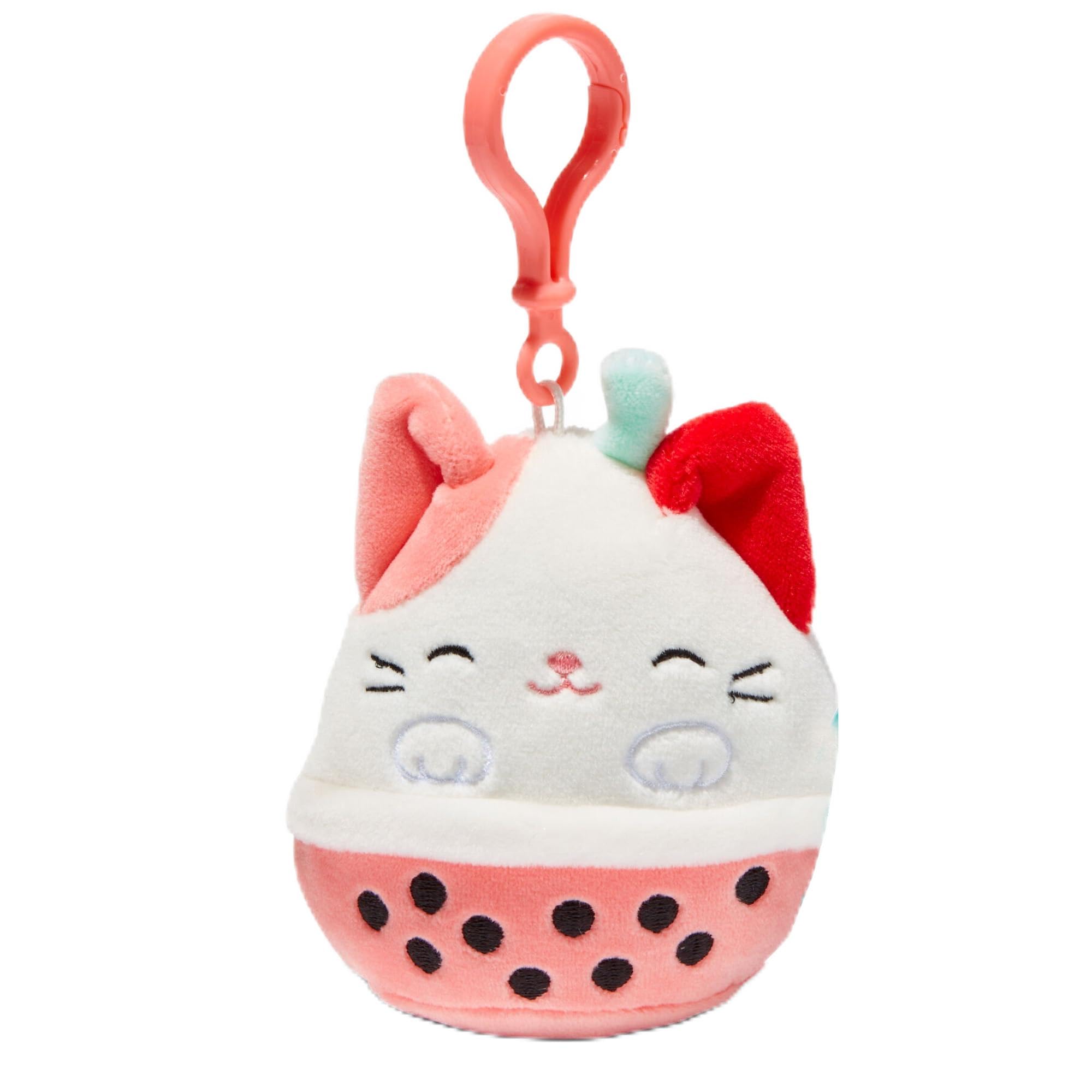 Squishmallows Official Kellytoy 3.5 Inch Clip On Bag Keychain Backpack Clips Collectible Pillow Animal (Roxy Pink Boba Cat), SQ21-WB-12-A-S