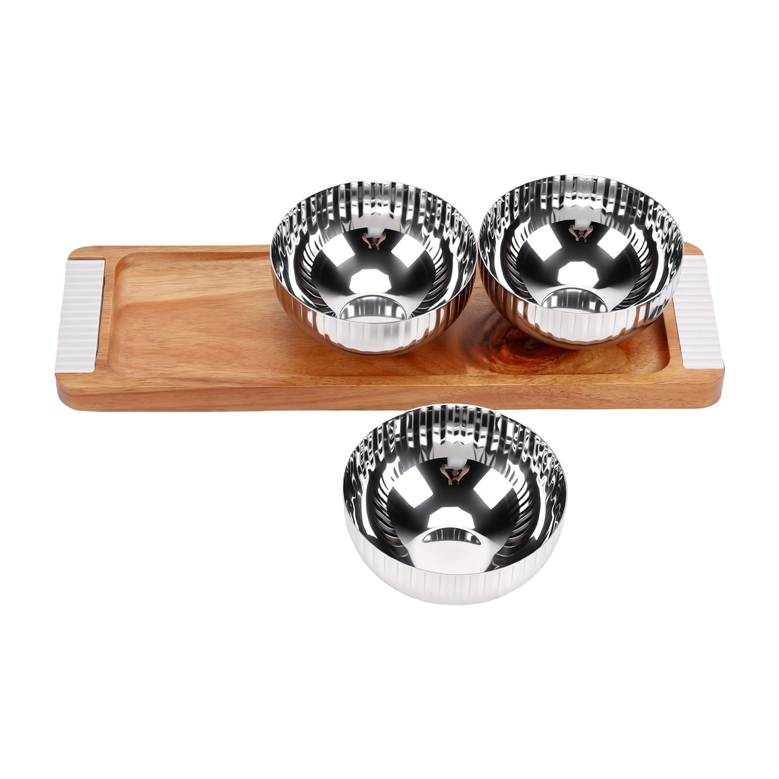 Plateau de Service en Noyer 3 Bols avec Inserts en INOX, pour