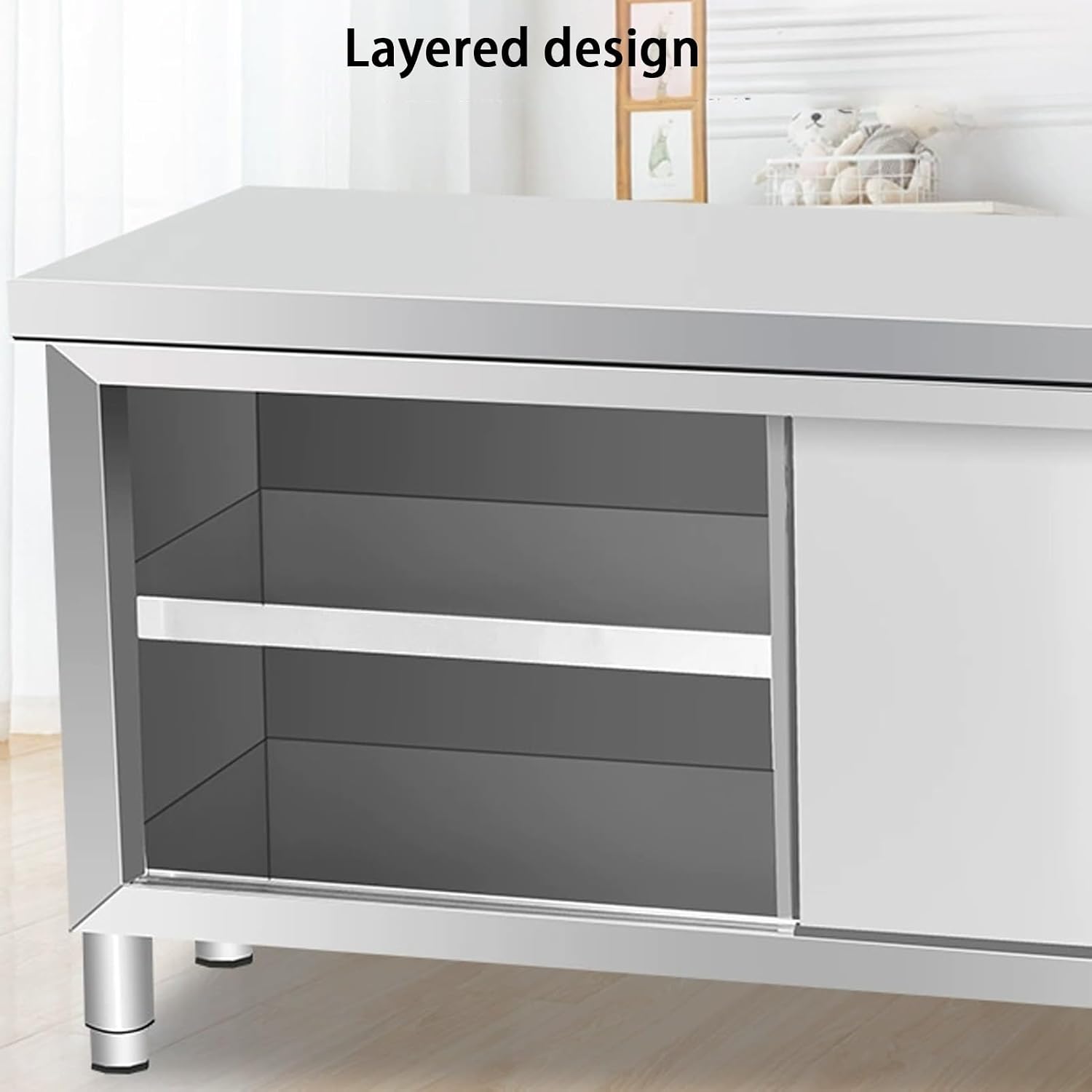 Stainless Steel Work Table, Stainless Steel Kitchen Worktop with Storage Cabinet, Food Prep Worktable with Shelf, Kitchen Prep Table, for Home Restaurant(100x60x80cm)