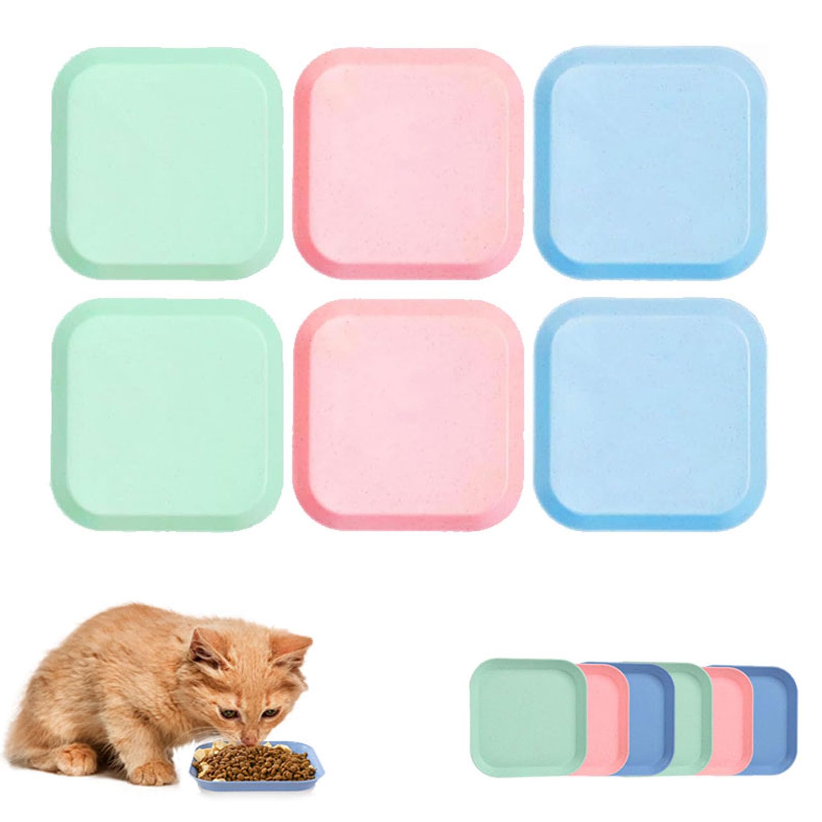 6 Pack Kitten Bowls,Plastic Flat Cat Bowls Shallow Cats Bowl Colorful Cute