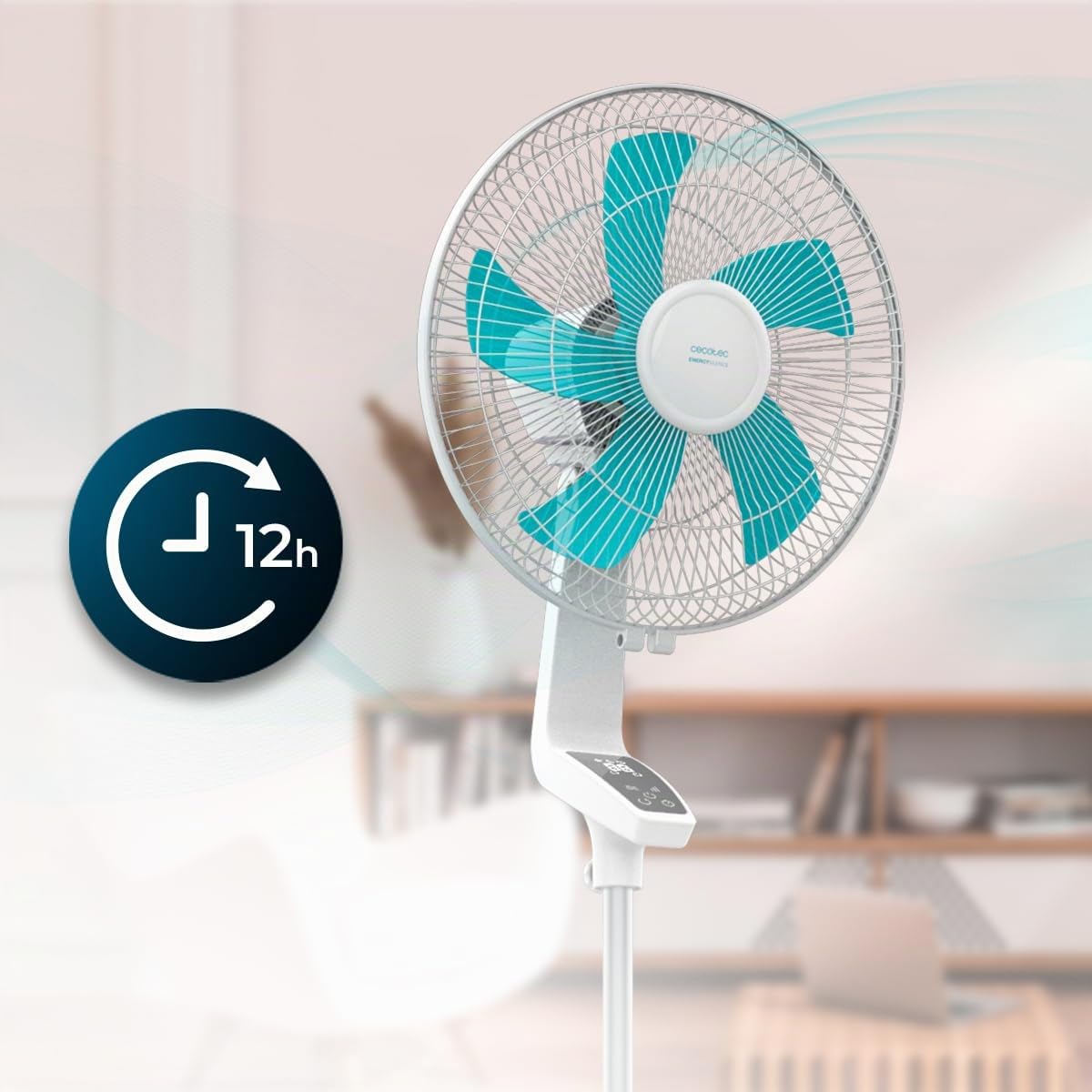 Cecotec Standventilator EnergySilence 620 Flow Control 50 W, 16 Zoll Durchmesser, 5 Flügel, 12-Stunden-Timer, Touch-Steuerung, LED-Bildschirm, 3 Geschwindigkeiten, Automatische Oszillation