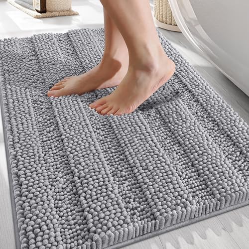 OLANLY Thick Bathroom Rugs 30x20, Extra Soft Absorbent Chenille Striped Bath Rugs, Rubber Backing,...