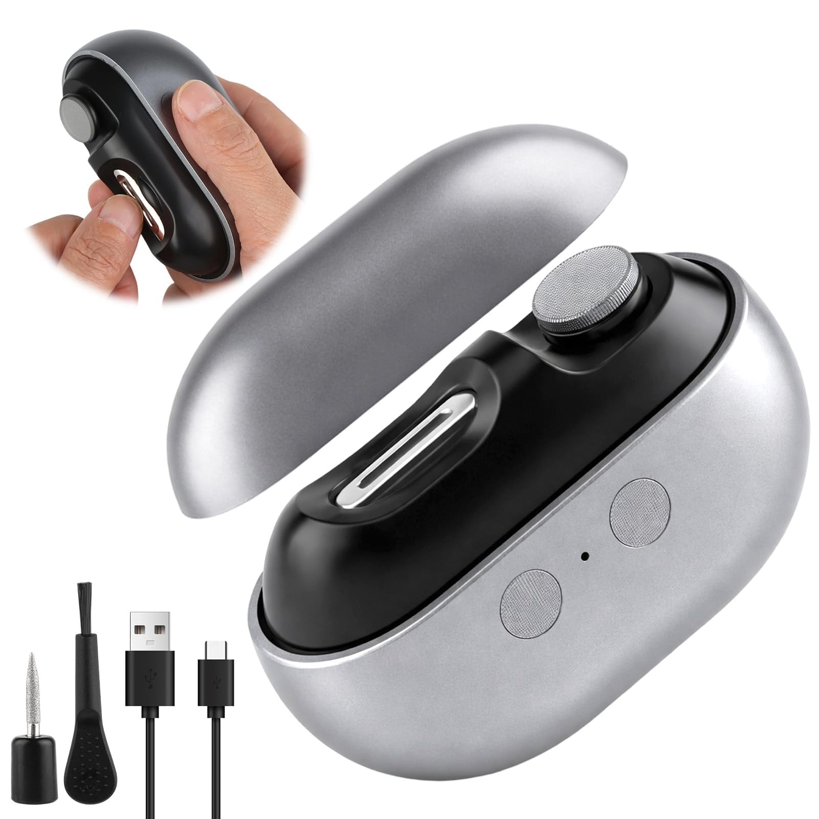 Fanyil Tagliaunghie Elettrico Easy Clip 2026, Tagliaunghie Automatico Silenzioso per Anziani e Adulti, Luce LED e Lucidatrice Inclusa, USB-C, Sicuro e Indolore per Unghie Spesse e Mani con Artrite