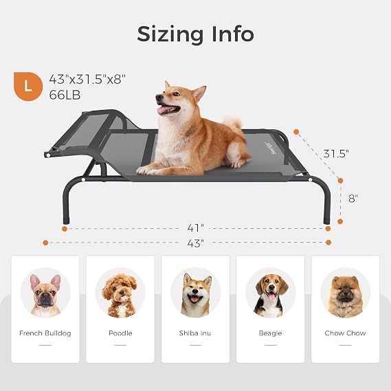 Sweetnight Elevated Dog Bed, Headrest Raised Cot with Steel Frame