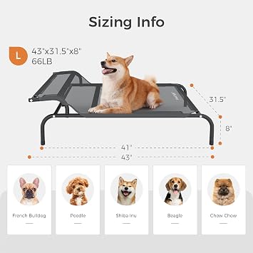 Sweetnight Elevated Dog Bed, Headrest Raised Cot with Steel Frame