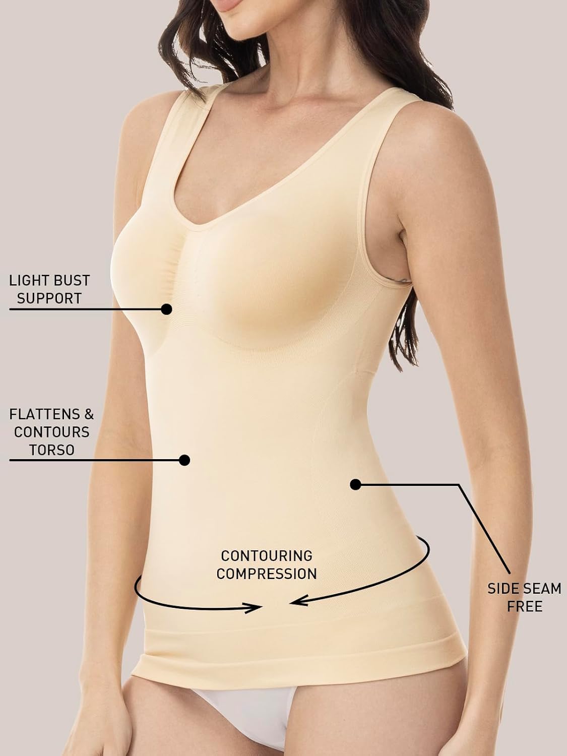 ATTLADY Shapewear Tank Tops for Women - Tummy & Waist Control Compression Camisole | Slimming Seamless V-Neck Body Shaper Vest