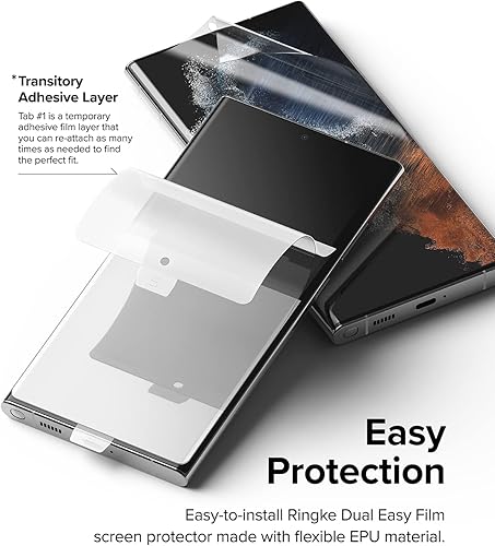 Miniatura 3 de Ringke Paquete de 2 películas dobles fáciles compatibles con Samsung Galaxy S22 Ultra 5G, película de cobertura completa de alta calidad, fácil