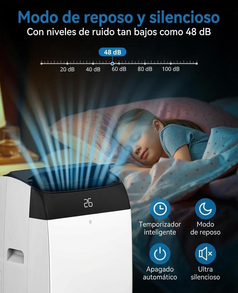 GarveeMore Aire Acondicionado Portátil 10000 BTU TCL 3 en 1 Frío Ventilador y Deshumidificador Clase A+ Enfriamiento Rápido 2930W Control Remoto Hogar Oficina Negro — view 7